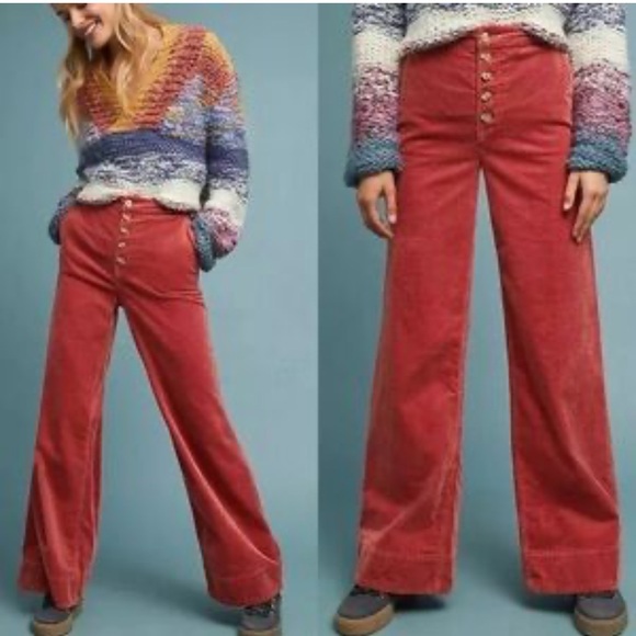 Anthropologie Pants - Anthropologie Pilcro Burnt Orange Button Fly High Waisted Wide Leg Pants Size 26